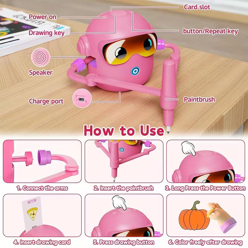 Toybox Magic Drawing Robot — 100 Cards, Screen-Free Learning Your Kids Will Love